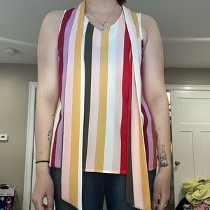 multicolored striped blouse tank with ties